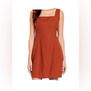 Old Navy Linen Rusty Orange Mini Dress with Square Neck